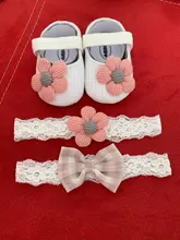 FOCUSNORM-zapatos de cuna para bebés recién nacidos, gancho con forma de flor de algodón, corcho suave, 6 colores + diadema