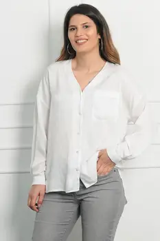 

Sans Textile Women Bone Satin Low Sleeve V Collar Blouse 65 N15910