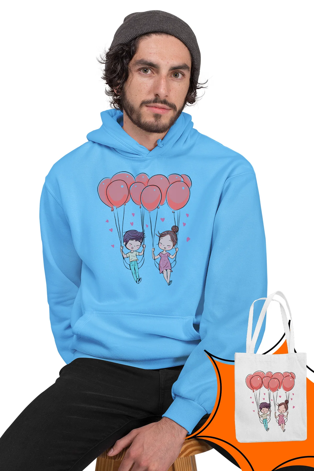 Мужская толстовка с капюшоном Angemiel Wear My Love Heart And Arrow синий цвет | одежда