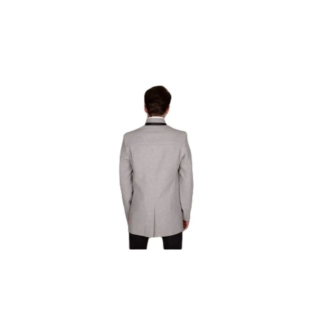 Men's Grey Leather Zipper Cachet Coat 2021 Autumn Winter Season Outwear High Quality SlimFit Young Style WithFrontButtonClosure