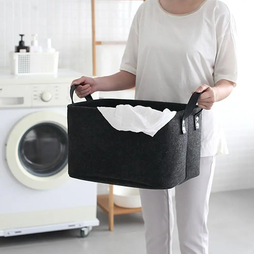 

Foldable Dirty Clothes Laundry Basket Container Wool Felt Storage Baskets Toy Storage Box Home Sundries Organizer Large Capacity