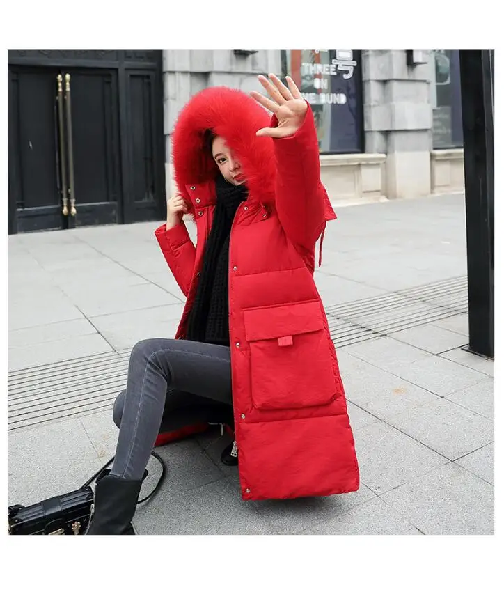 Манто col fourrure femmes vestes d'hiver en coton A capuche Manteau grande taille Parkas Slim Para lacets manteaux Long manteau m