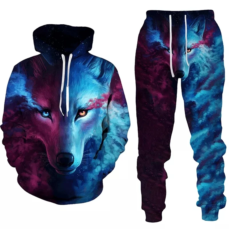 

Men's Four Seasons Fashion Realistic Wolf 3D Printing Suit Street Clothing Trousers Hoodie Two-piece High Quality Sports Leisure