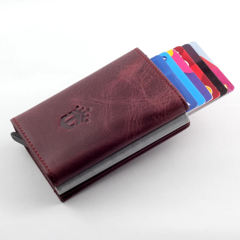 Smart Wallet Business Card Holder Real Cow Leather Handmade Smart Automatic Card Holder Men Gift