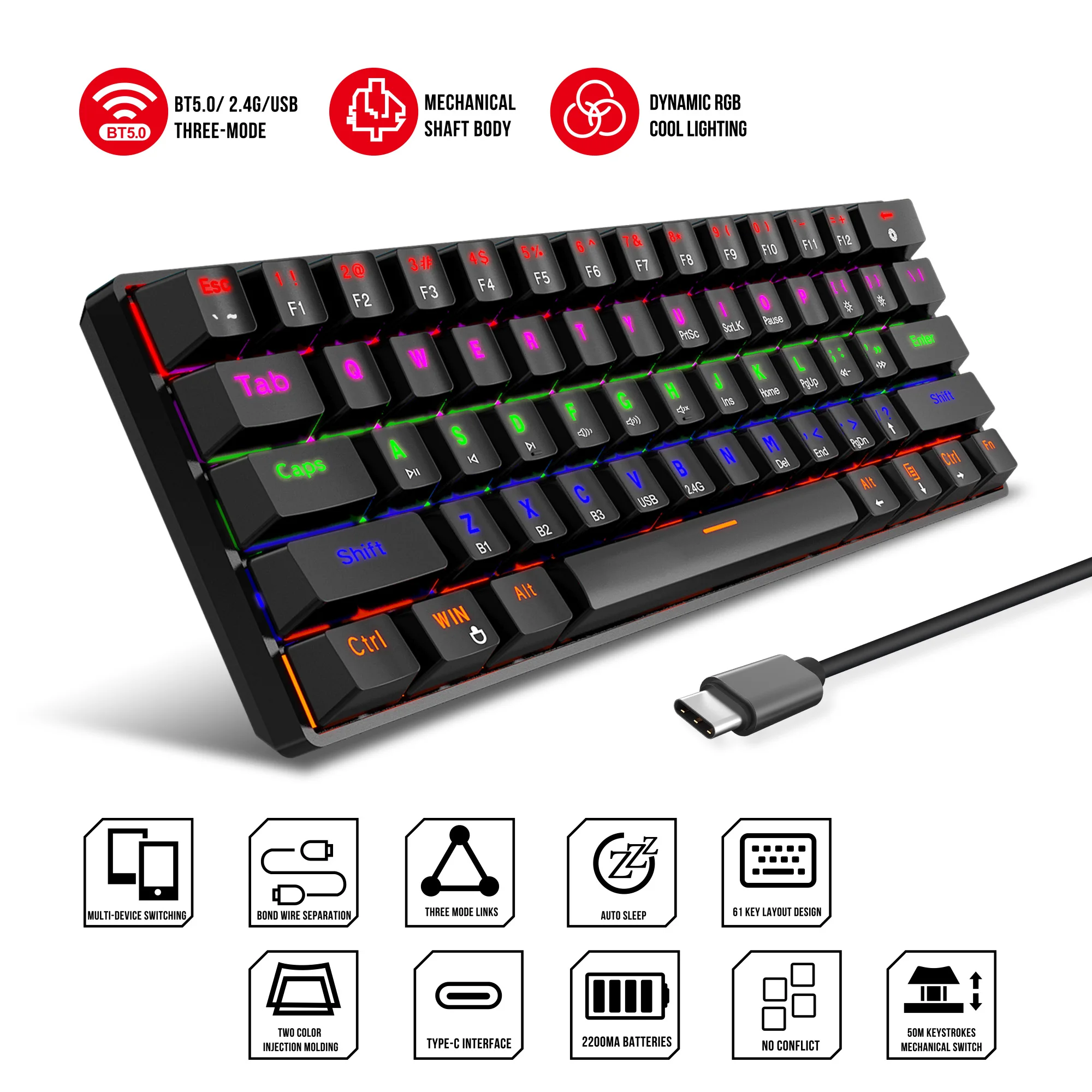 KOMODO Mechanical Gaming Keyboard 61 Keys blue shaft Optics Hot Swap Wired RGB keycaps Backlit MAC Gaming Accessories For Deskto best keyboard for home office