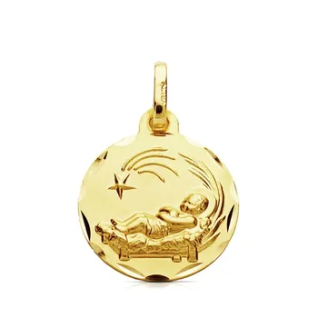 

Gold medal 9k Crib pendant 16mm. Smooth fence detail carved weight 1.35gr. -RECORDING INCLUDED IN THE PRICE