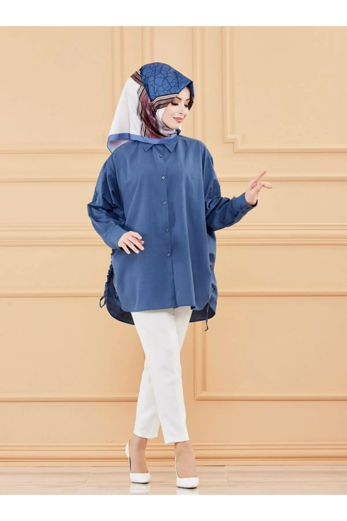 

Women's Tunic Buttoned Model Blue Robe Autumn Fall Hot Selling Dress 2022 New Season Long Shirt Islamic Hijab Muslim Fit Kaftan