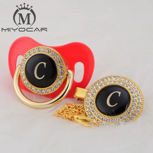 LC-5 0-6M MIYOCAR золото серебро имя инициалы буквы C прекрасный bling соска и соска клип набор BPA бесплатно пустышка bling уникальный дизайн LC - Цвет: LC-5 0-6M