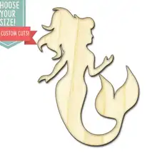 1 Русалка деревянная вырезка-на заказ Выберите свой размер-лазерная резка Деревянные Художественные товары для рукоделия Настенный декор свадебный детский DCS0155