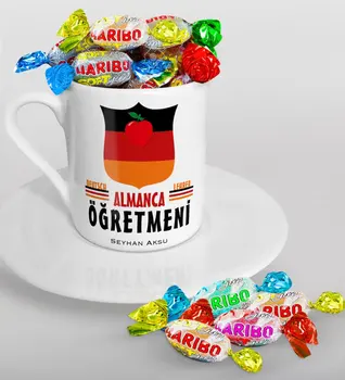 

Personalized German Teacher Turkish coffee Cup and Haribo Candy Gift Set
