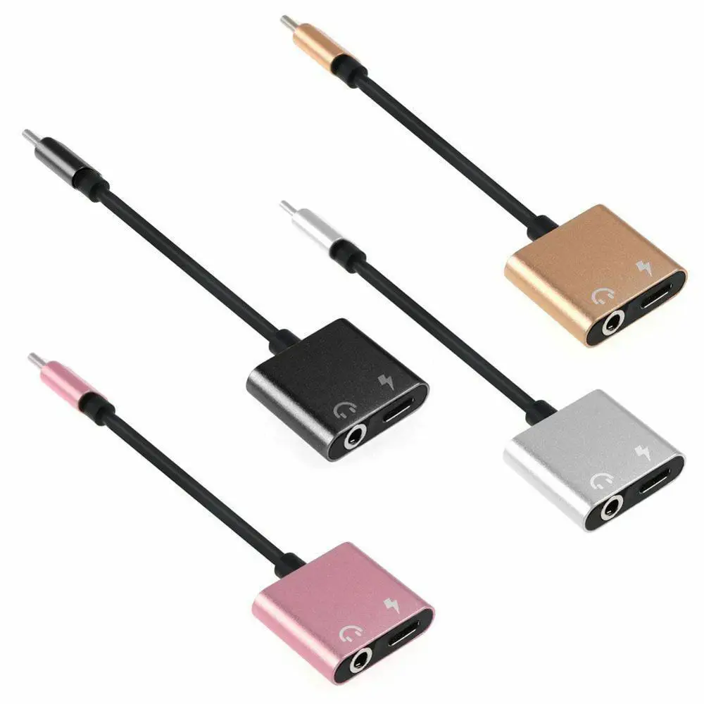 wholesale bundle 100pcs Type C To 3 5mm Jack Audio Headphone Adapter Charging Cable Splitter
