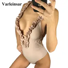 Женская одежда для плавания, глубокий v-образный вырез, гофрированный Цельный купальник, женский купальник с высокой талией, купальный костюм для женщин, V1139