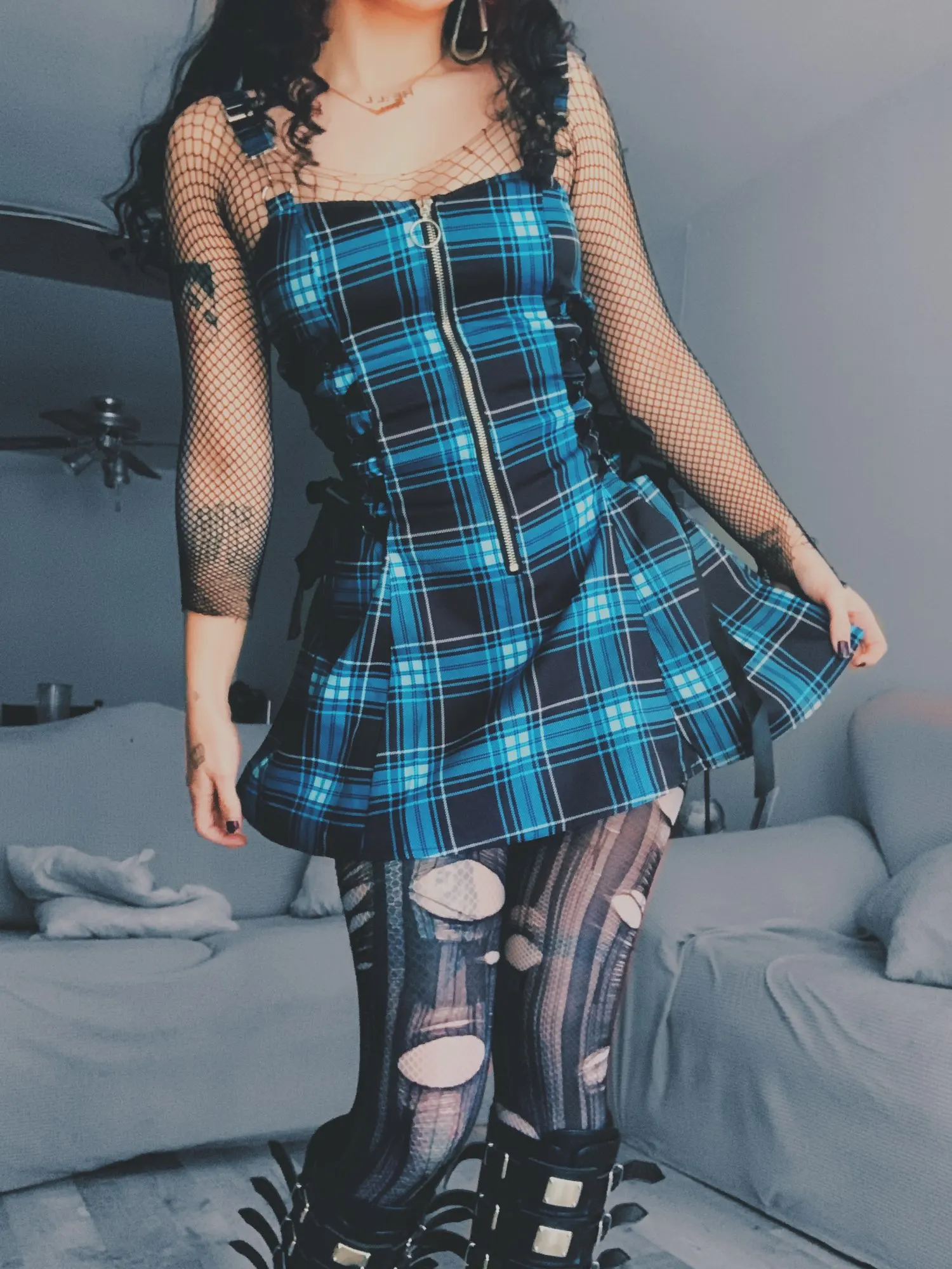 Aesthetic Egirl Grunge Plaid Dress with Lacing photo review