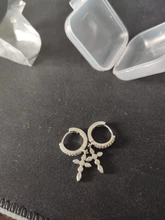 Pendientes de aro pequeños con Cruz para mujer, de Plata de Ley 925, cristal de circonita Simple, color dorado y plateado, joyería