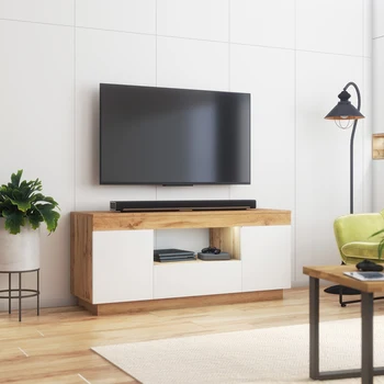 

Selsey Gusto Minimalist TV Cabinet with LED Lancaster Oak White Fronts