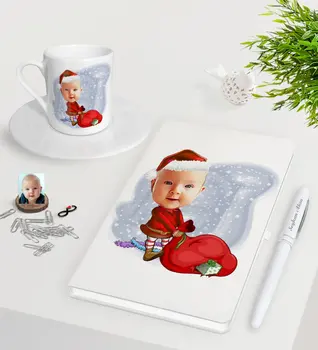 

Personalized Baby Caricature Of White Notebook Pen Turkish Coffee Cup Seti-6