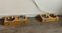 Drinking-Bowls-Combination Puppy TECHOME Bamboo-Frame Stainless-Steel/ceramic-Feeding