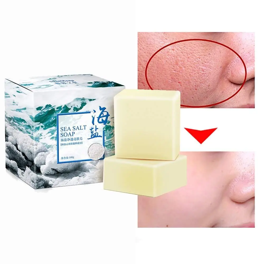 

Natural Sea Salt Milk Soap Eliminate Mites Removal Pimple Pore Acne Oil Control Face Care Wash Plant Essential Oil Basis Soap