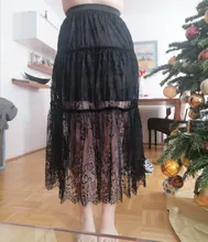 Ladies Skirt Midi Long High-Waist Black CHEERART Women Lace
