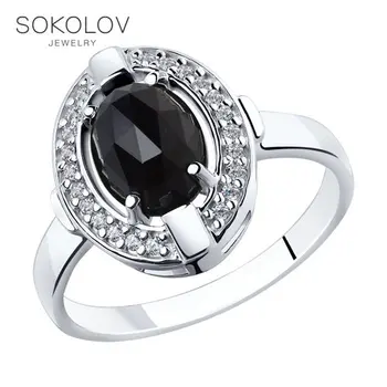 

SOKOLOV ring of silver with black agate and fianitami, fashion jewelry, 925, women's/men's, male/female, women's male
