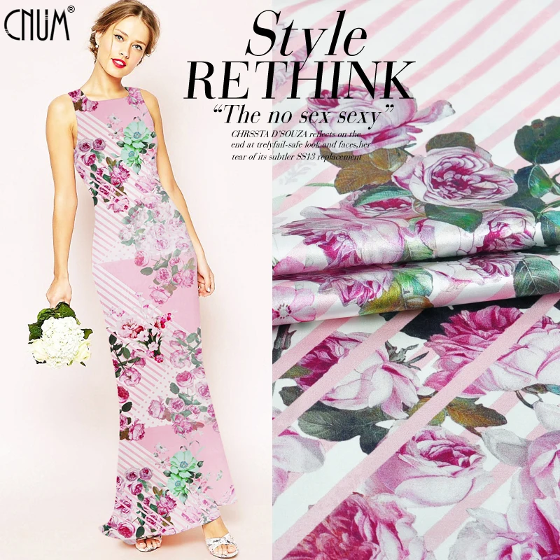 

CNUM SP508 чистый шелк/розы и полосы/шелковая ткань шармёз шелк 93%, спандекс 7%/ширина 1.31yd толщина 19 мм