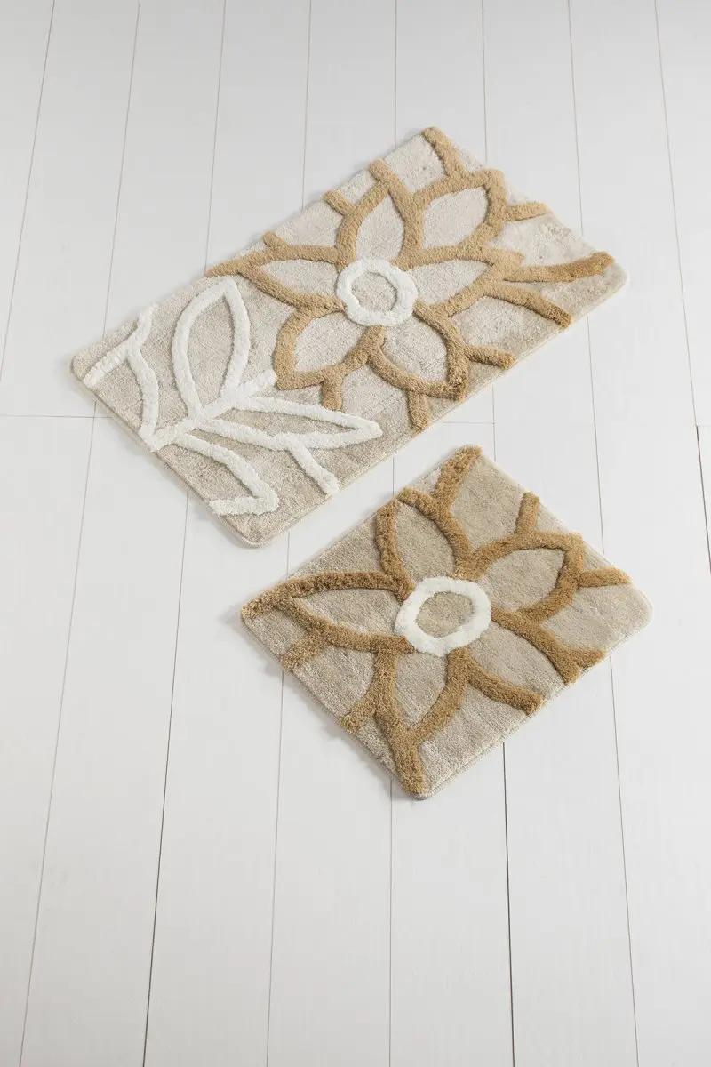 

Bath Mats Non Slip Anti Mould Mats Non Slip Anti Mould Natural Beige 2'Li Set 60X100 Cm- 50X60 Cm