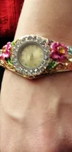 Las mujeres reloj de cuarzo de lujo brazalete con flores de cristal Vintage reloj de acero inoxidable con diamantes часы женские elegante falda 03 *