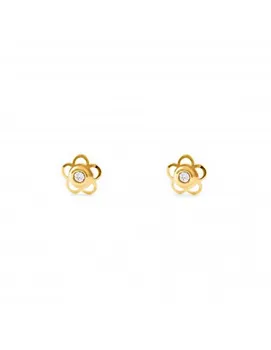 

Baby earrings or Girl Gold Flower 5 Petals with Zircons (9kts)