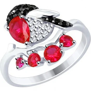 

Sokolov ring with cubic zirconia and corundum in silver