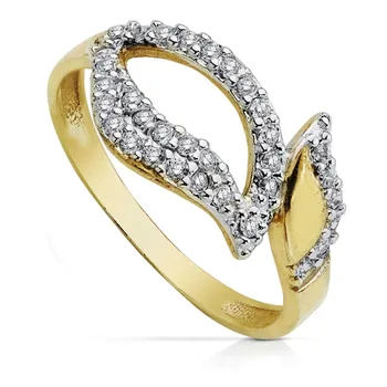 

Ring gold 9k two-tone zircons leaves [AA7512]
