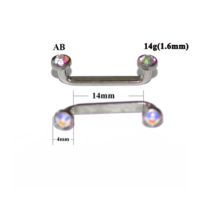 1 шт. G23 титановый Пирсинг 14 г внутренняя резьба кристалл AB драгоценный камень поверхность бар штанга фабричного производства микродермальный якорь кольца ювелирные изделия - Окраска металла: AB 1.6x14x4mm