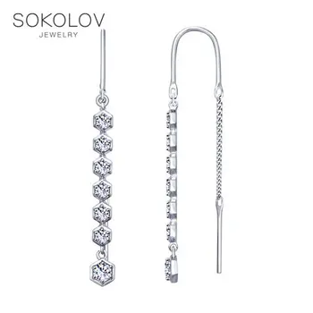 

SOKOLOV Silver drop earrings with stones with cubic zirconia fashion jewelry silver 925 women's male, long earrings
