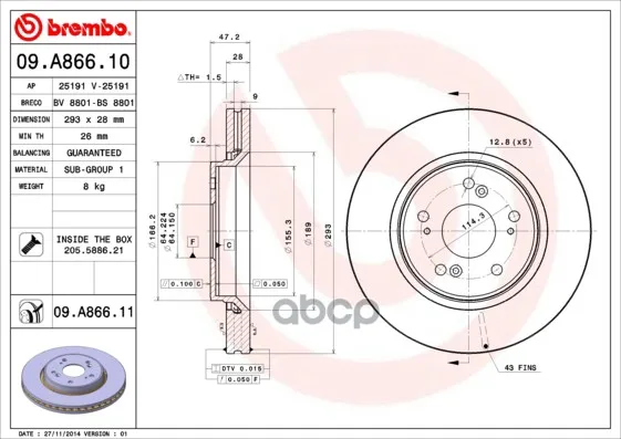 Диск Тормозной Передн Honda: Cr-V Iii 06- Brembo арт. 09.A866.10