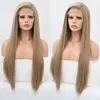 Rongduoyi Long Silky Straight Hair Synthetic Lace Front Wig Ash Blonde Side Part Cosplay Wig Glueless Front Lace Wigs for Women 1
