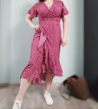 Maxi-Dress Wrap Boho Floral-Print Bodycon Ruffle High-Slit Long Sexy Hilorill Women Casual