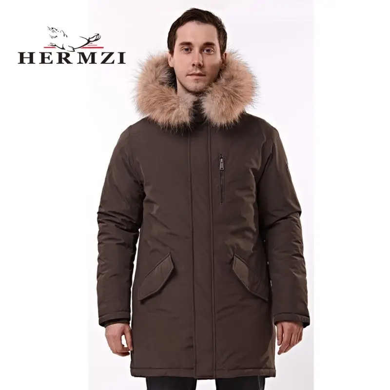 Мужская зимняя куртка Hermzi с капюшоном и натуральным мехом. А-HB-204A | одежда