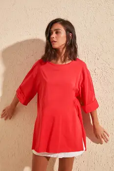 

Trendyol Fold Sleeve Asymmetrical Knitted T-Shirt TWOSS20TS1758