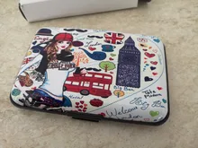 Caja de tarjetas de visita antirrobo RFID con impresión en Color a la moda para mujer, tarjetero con bolsillo para tarjetas de crédito, tarjetero de aluminio resistente al agua