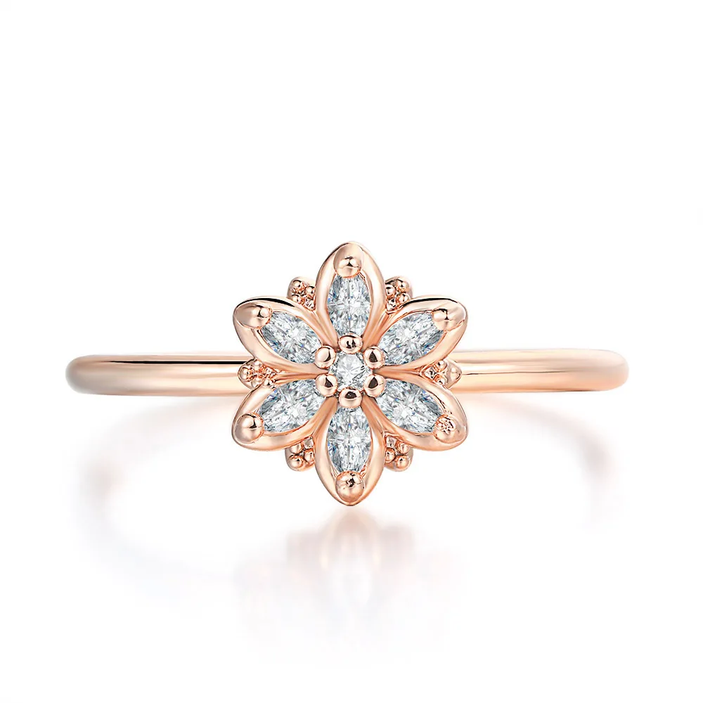 18K Gold Plated high Polish Zirconia Flower Exquisite Trendy Ring For Women Size 5 10