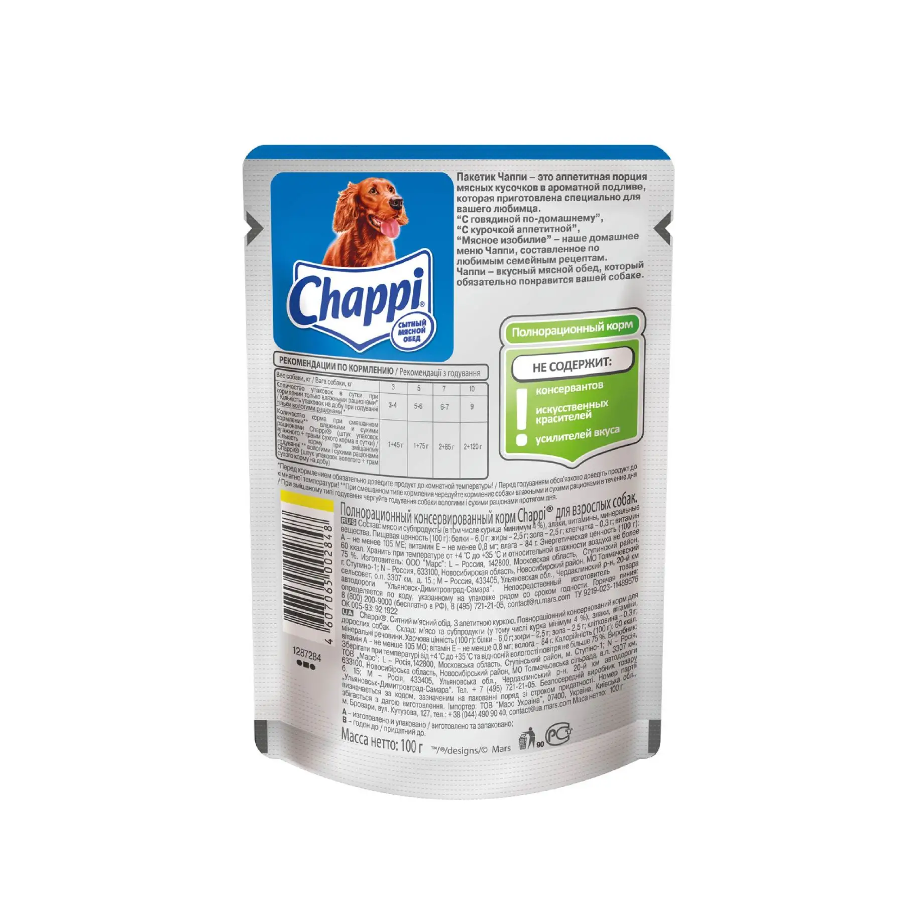 Влажный корм для собак Chappi "Сытный мясной обед", Апп