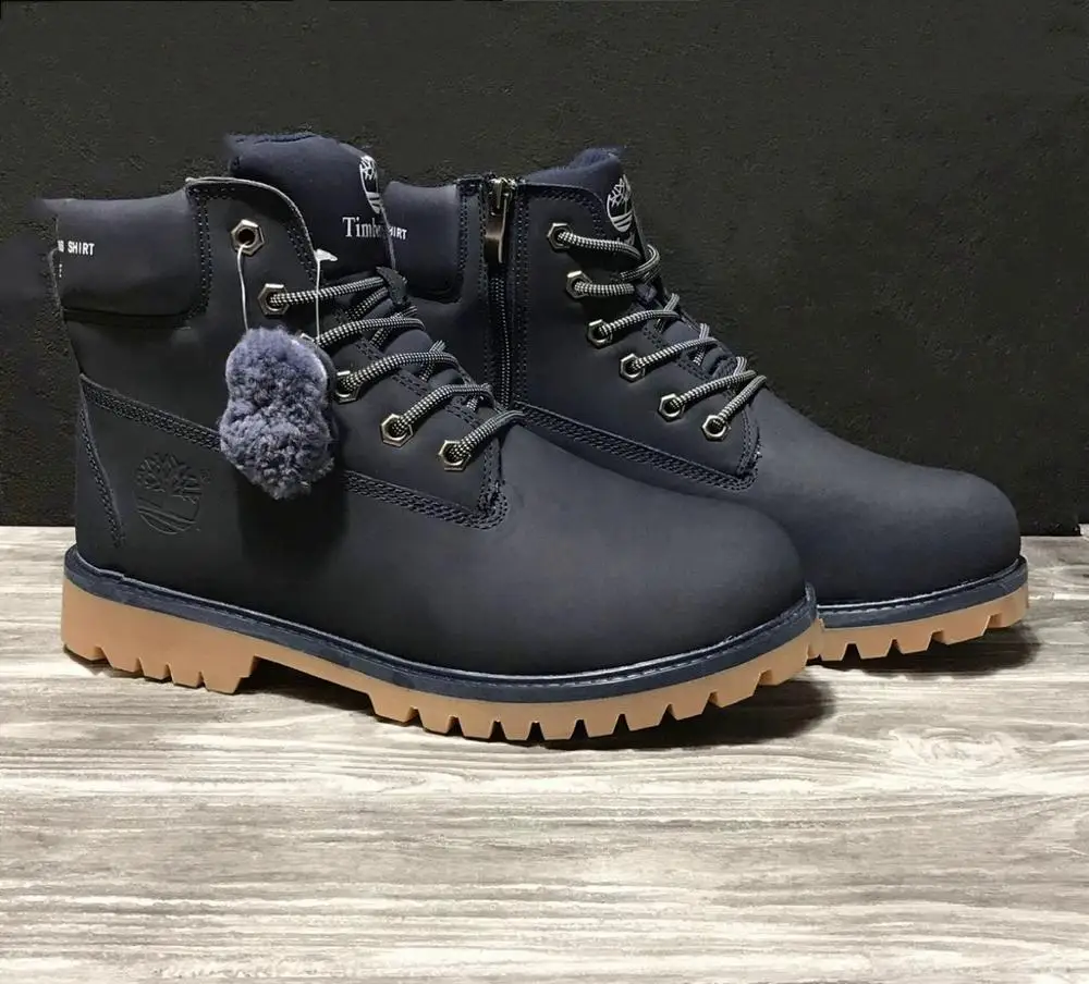 TIMBERLAND winter зима; с коробкой; классические мужские Ботитинки из натуральной коровьей кожи+ натуральный мех; из Москвы - Цвет: Темно-серый