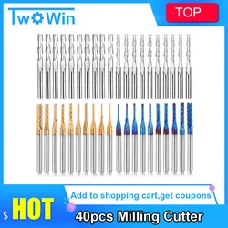 10/40pcs End Mill Engraving Bits Set Nano Blue Coat CNC Router Bits Cutting Milling Cutter 1/8