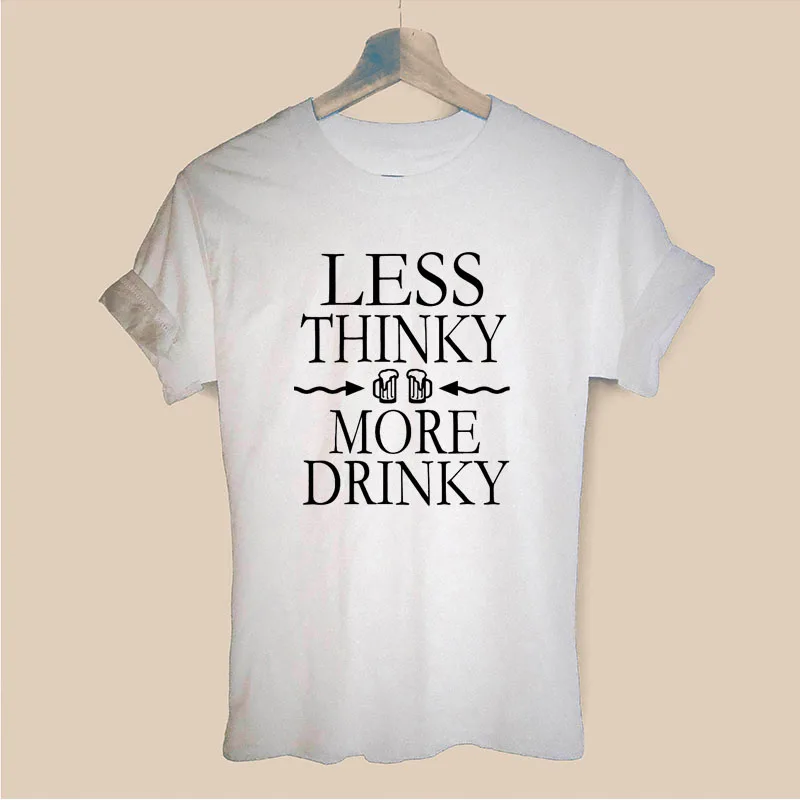 Футболка для напитков с надписью «Less Think More» в стиле Харадзюку, забавная футболка, женская одежда, повседневные футболки с коротким рукавом