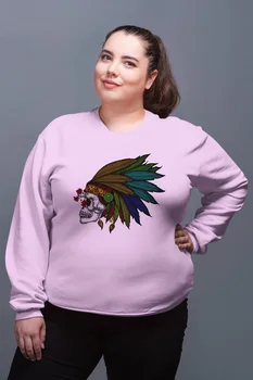 

Angemiel Wear Feather Indian Skull And Crossbones Pink Women Sweatshirts