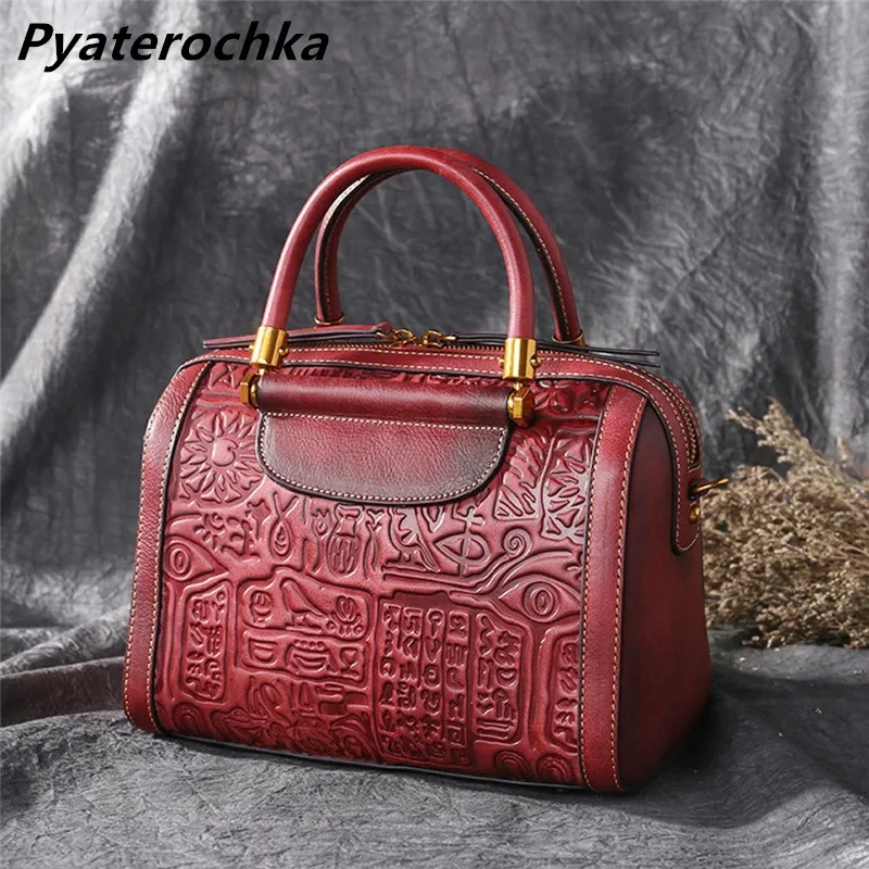 

Pyaterochka Women Handbag Genuine Leather Vintage Messenger Pattern Bag Woman Shoulder Work Bag Ladies Chinese Style Hand Bags