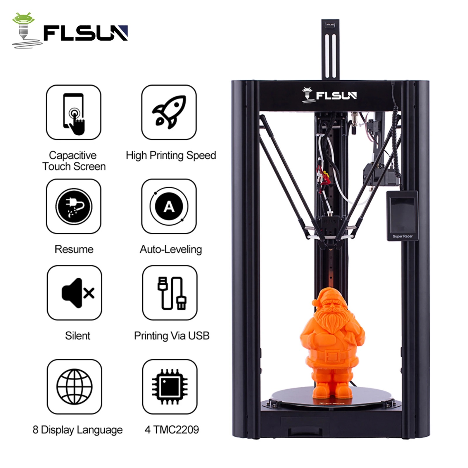 FLSUN SuperRacer SR 3D Printer High Speed TMC2209 Silent Driver Handheld Capacitive Screen 32-Bit Processor 260mm x 330mm Size resin printer