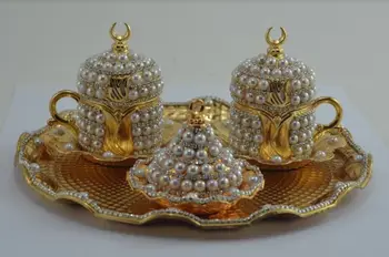 

Handmade Arabic Coffee Serving REAL Swarovski STONEs gold color
