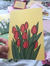 Tarjeta decorativa de tulipán de 13 hojas, bloque de Color geométrico de flor inglesa, postal artesanal, pegatina de pared, accesorios para fotos, tarjetas de felicitación