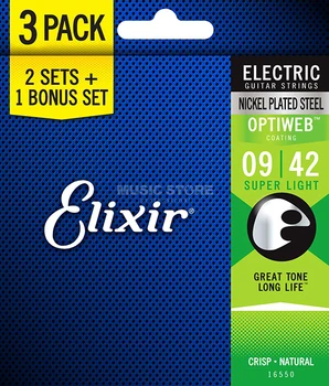 

16550 optiweb strings for electric guitar, 3 sets, super light 9-42, Elixir