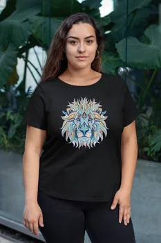 

Angemiel Wear Colorful Lion Black Women Cotton Large Size T-Shirt